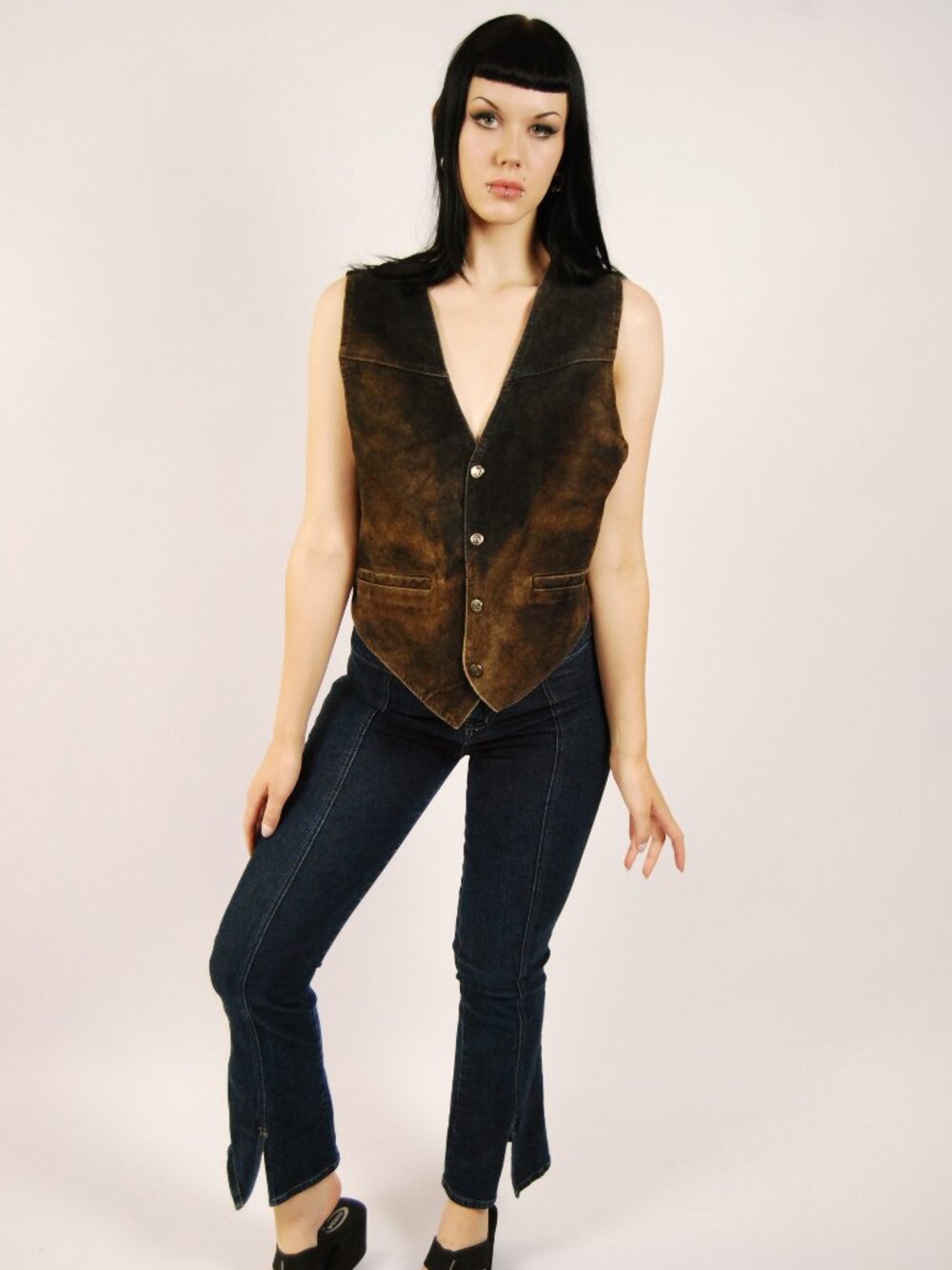 70s Suede Leather Vest (M) medium brown black vintage mens Paragraff biker punk